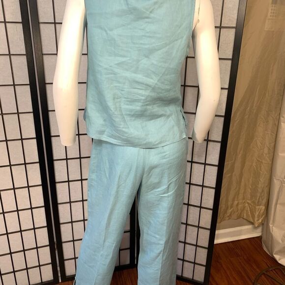 Jullian Jones Vintage Aqua Blue Linen 3 Piece Set - Picture 8 of 16